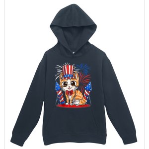 4th Of July Patriotic Cat Funny American Flag Meowica Cute Urban Pullover Hoodie