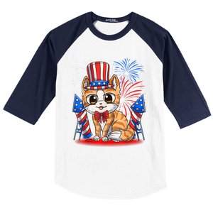 4th Of July Patriotic Cat Funny American Flag Meowica Cute Baseball Sleeve Shirt