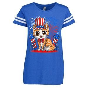 4th Of July Patriotic Cat Funny American Flag Meowica Cute Enza Ladies Jersey Football T-Shirt