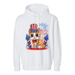 4th Of July Patriotic Cat Funny American Flag Meowica Cute Garment-Dyed Fleece Hoodie