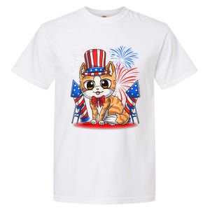 4th Of July Patriotic Cat Funny American Flag Meowica Cute Garment-Dyed Heavyweight T-Shirt