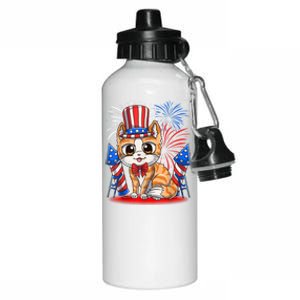 4th Of July Patriotic Cat Funny American Flag Meowica Cute Aluminum Water Bottle