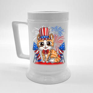 4th Of July Patriotic Cat Funny American Flag Meowica Cute Beer Stein