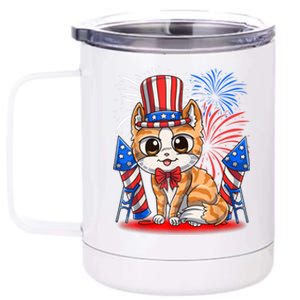 4th Of July Patriotic Cat Funny American Flag Meowica Cute 12 oz Stainless Steel Tumbler Cup