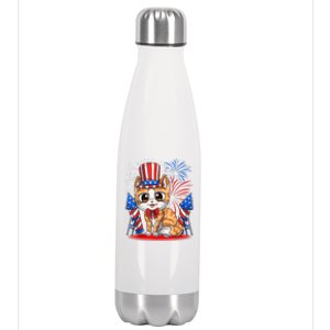 4th Of July Patriotic Cat Funny American Flag Meowica Cute Stainless Steel Insulated Water Bottle