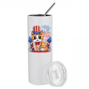 4th Of July Patriotic Cat Funny American Flag Meowica Cute Stainless Steel Tumbler