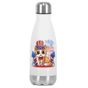 4th Of July Patriotic Cat Funny American Flag Meowica Cute Stainless Steel Insulated Water Bottle