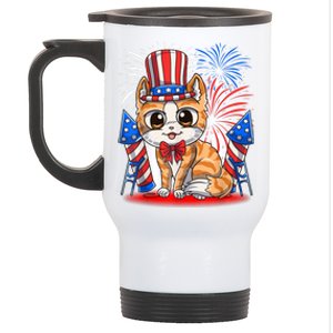 4th Of July Patriotic Cat Funny American Flag Meowica Cute Stainless Steel Travel Mug