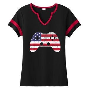 4th Of July Video Game Gamer Boy Men USA Ladies Halftime Notch Neck Tee