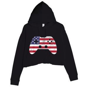 4th Of July Video Game Gamer Boy Men USA Crop Fleece Hoodie