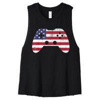 4th Of July Video Game Gamer Boy Men USA Women's Racerback Cropped Tank