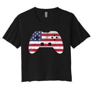 4th Of July Video Game Gamer Boy Men USA Women's Crop Top Tee