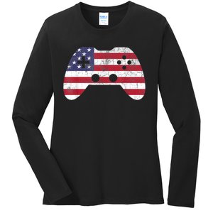 4th Of July Video Game Gamer Boy Men USA Ladies Long Sleeve Shirt