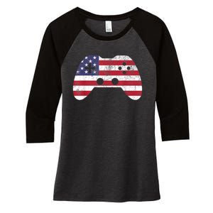 4th Of July Video Game Gamer Boy Men USA Women's Tri-Blend 3/4-Sleeve Raglan Shirt