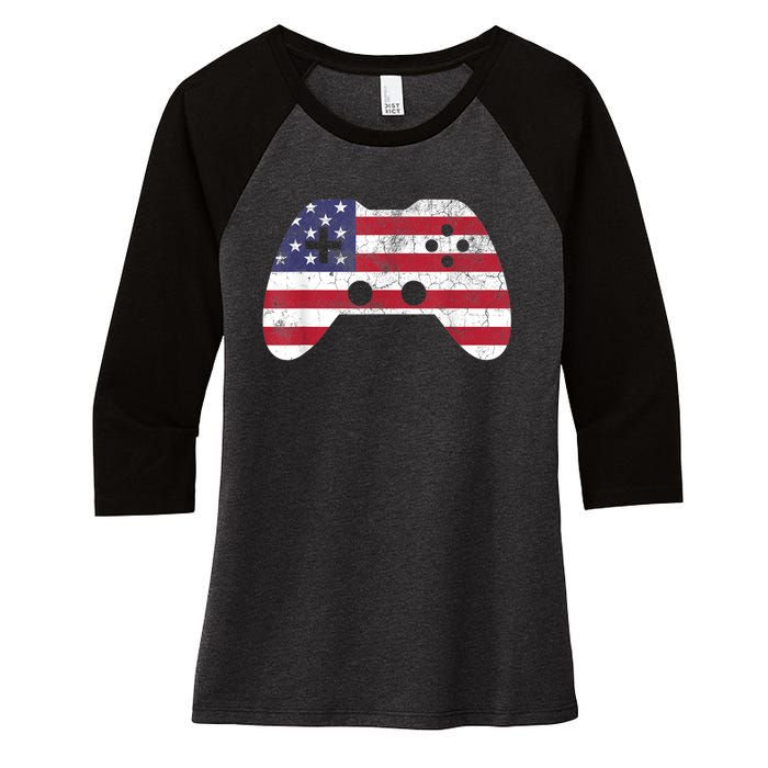 4th Of July Video Game Gamer Boy Men USA Women's Tri-Blend 3/4-Sleeve Raglan Shirt