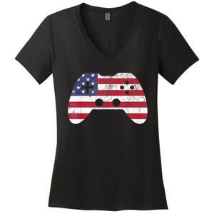 4th Of July Video Game Gamer Boy Men USA Women's V-Neck T-Shirt