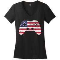 4th Of July Video Game Gamer Boy Men USA Women's V-Neck T-Shirt