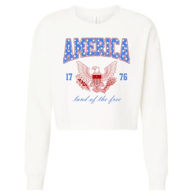 4th Of July Independence Day Land Of The Free Cropped Pullover Crew