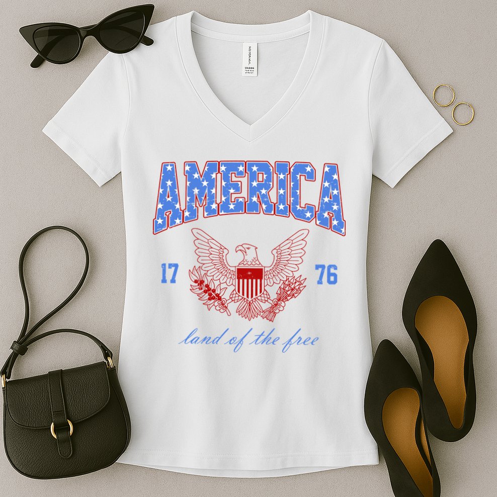 4th Of July Independence Day Land Of The Free Women's V-Neck T-Shirt