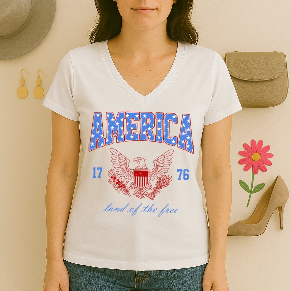 4th Of July Independence Day Land Of The Free Women's V-Neck T-Shirt