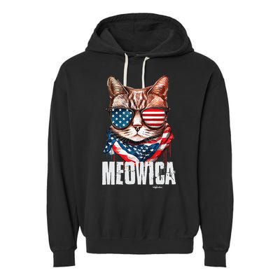 4th of July Meowica American Flag Cat Garment-Dyed Fleece Hoodie