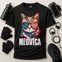 4th of July Meowica American Flag Cat Cooling Performance Crew T-Shirt