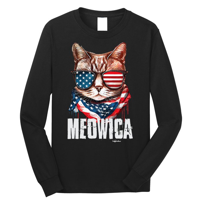 4th of July Meowica American Flag Cat Long Sleeve Shirt