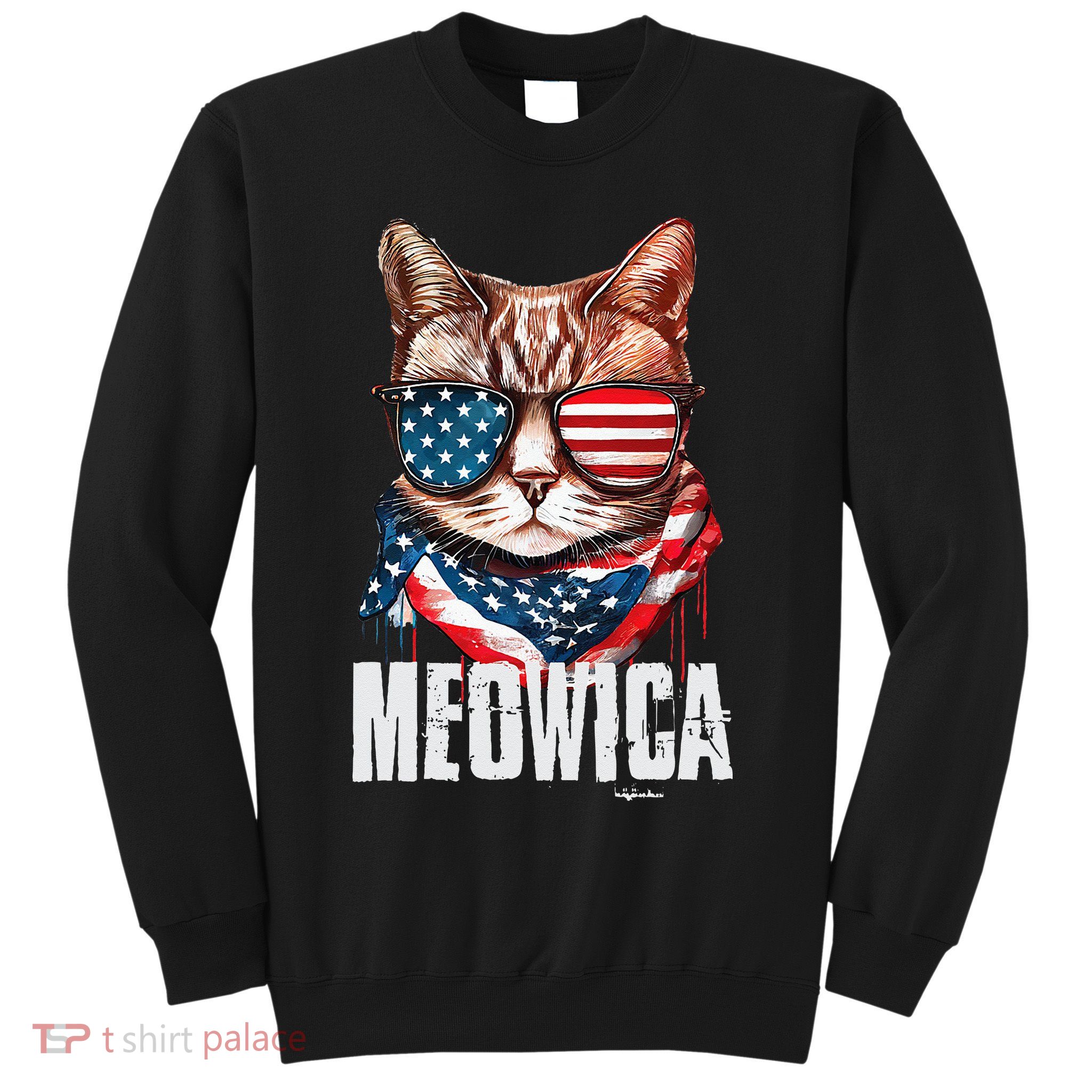 4th of July Meowica American Flag Cat Sweatshirt