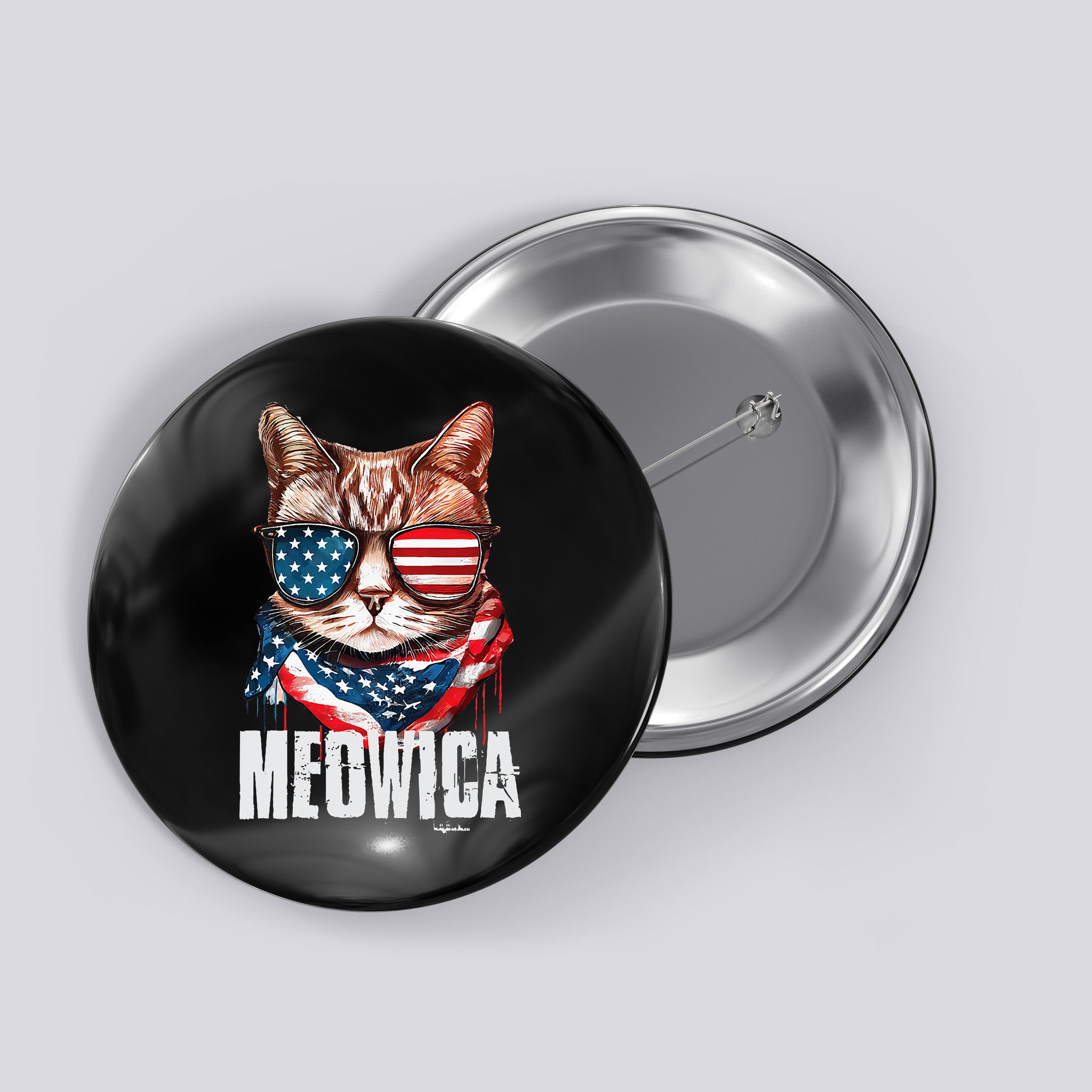 4th of July Meowica American Flag Cat Button