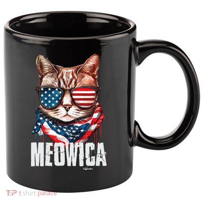 4th of July Meowica American Flag Cat 11oz C Handle Ceramic Mug