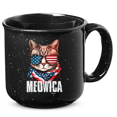 4th of July Meowica American Flag Cat 15oz Campfire Ceramic Mug