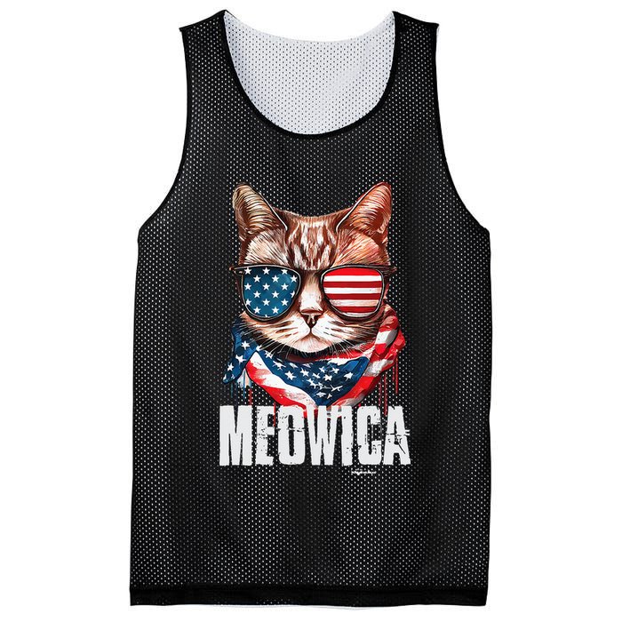 4th of July Meowica American Flag Cat Mesh Reversible Basketball Jersey Tank