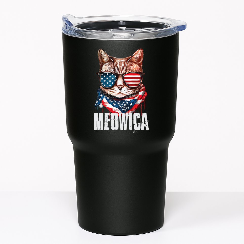 4th of July Meowica American Flag Cat Tumbler