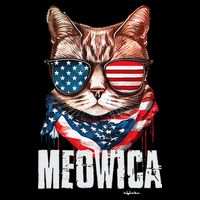 4th of July Meowica American Flag Cat Cooling Performance Long Sleeve Crew