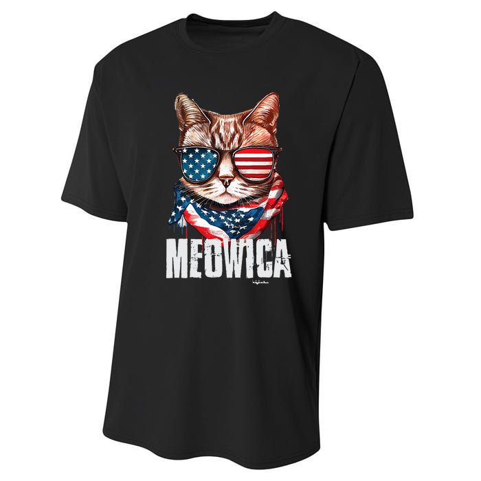 4th of July Meowica American Flag Cat Performance Sprint T-Shirt