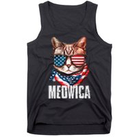 4th of July Meowica American Flag Cat Tank Top