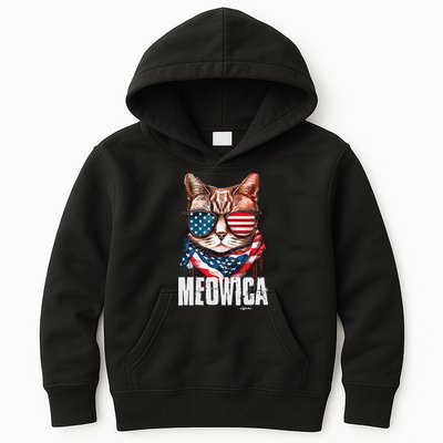 4th of July Meowica American Flag Cat Kids Hoodie