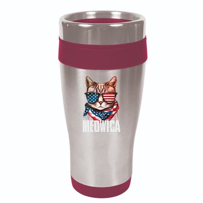 4th of July Meowica American Flag Cat 16oz Travel Tumbler