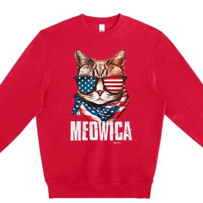 4th of July Meowica American Flag Cat Premium Crewneck Sweatshirt