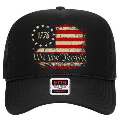 4th Of July We The People 1776 Usa Flag High Crown Mesh Back Trucker Hat