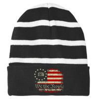 4th Of July We The People 1776 Usa Flag Striped Beanie with Solid Band