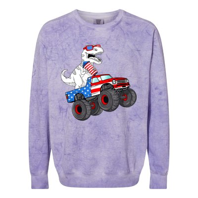 4th Of July T Rex Dino Trex Dinosaur Monster Truck Fireworks Colorblast Crewneck Sweatshirt