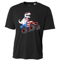 4th Of July T Rex Dino Trex Dinosaur Monster Truck Fireworks Cooling Performance Crew T-Shirt