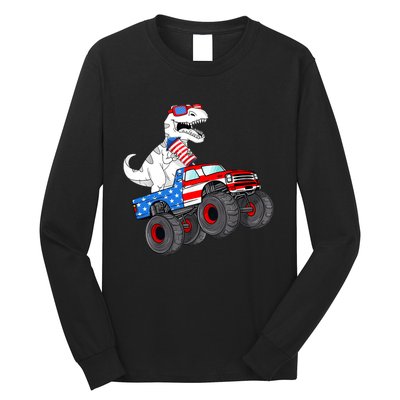 4th Of July T Rex Dino Trex Dinosaur Monster Truck Fireworks Long Sleeve Shirt