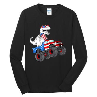 4th Of July T Rex Dino Trex Dinosaur Monster Truck Fireworks Tall Long Sleeve T-Shirt