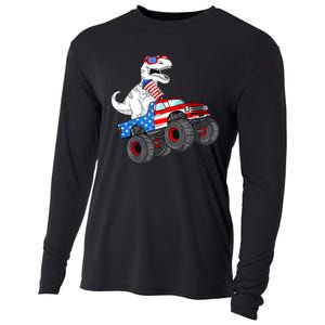 4th Of July T Rex Dino Trex Dinosaur Monster Truck Fireworks Cooling Performance Long Sleeve Crew