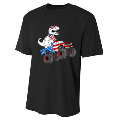 4th Of July T Rex Dino Trex Dinosaur Monster Truck Fireworks Performance Sprint T-Shirt