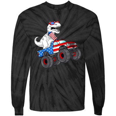 4th Of July T Rex Dino Trex Dinosaur Monster Truck Fireworks Tie-Dye Long Sleeve Shirt