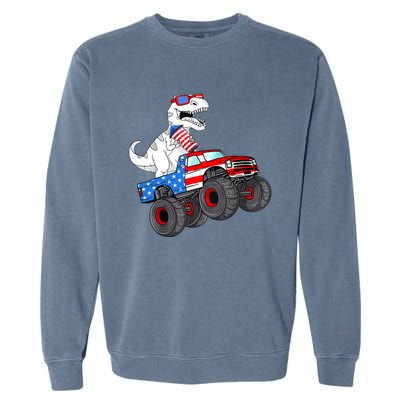 4th Of July T Rex Dino Trex Dinosaur Monster Truck Fireworks Garment-Dyed Sweatshirt