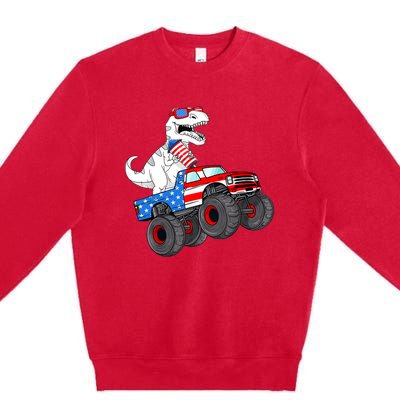 4th Of July T Rex Dino Trex Dinosaur Monster Truck Fireworks Premium Crewneck Sweatshirt